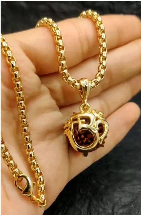Gold-Plated Om Rudraksha Pendant with Chain β Spiritual & Devotional Necklace