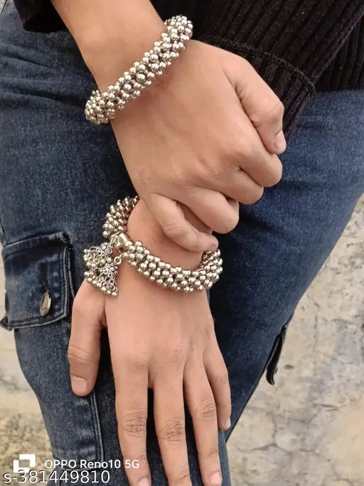 Silver Kada Bracelet – Traditional Indian Bangle | Pack of 2