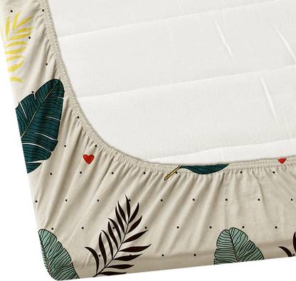 Premium Leaf Print Fitted Bedsheet – Stretchable & Easy-Fit.