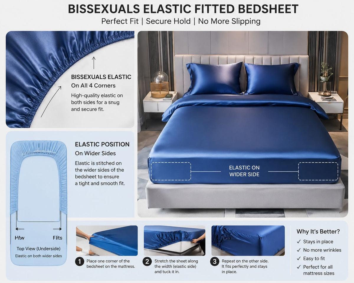 LUXURIOUS AND ELEGANT SATIN ELASTIC FITTED BEDSHEET WITH 2 PILLOW COVERS