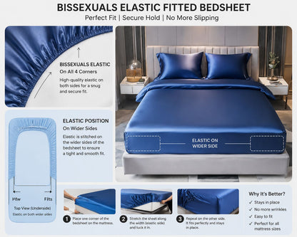 LUXURIOUS AND ELEGANT SATIN ELASTIC FITTED BEDSHEET WITH 2 PILLOW COVERS