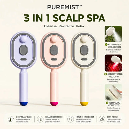 3-in-1 Electric Scalp Massager – Scalp Spa & Hair Care Brush – Essential Oil Mist, Red Light Therapy & Relaxing Scalp Care