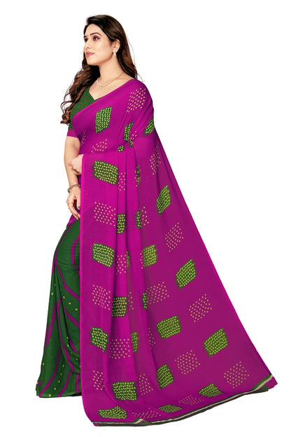 Pink & Green Georgette Saree with Unstitched Blouse
